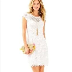 Lilly Pulitzer White Crochet Lace Pom Pom Trim Dress Size‎ S Coastal Boho Resort